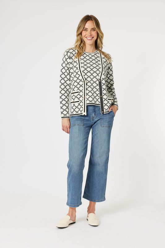 Gordon Smith - Clover Print Knit Cardigan  Ivory/Black / 46611