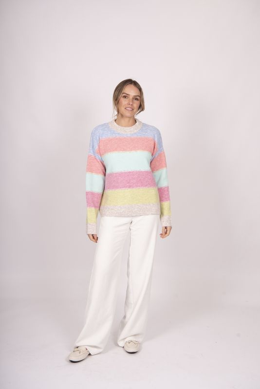 Fields - Multi Stripe Pullover / Mint Multi FK5020