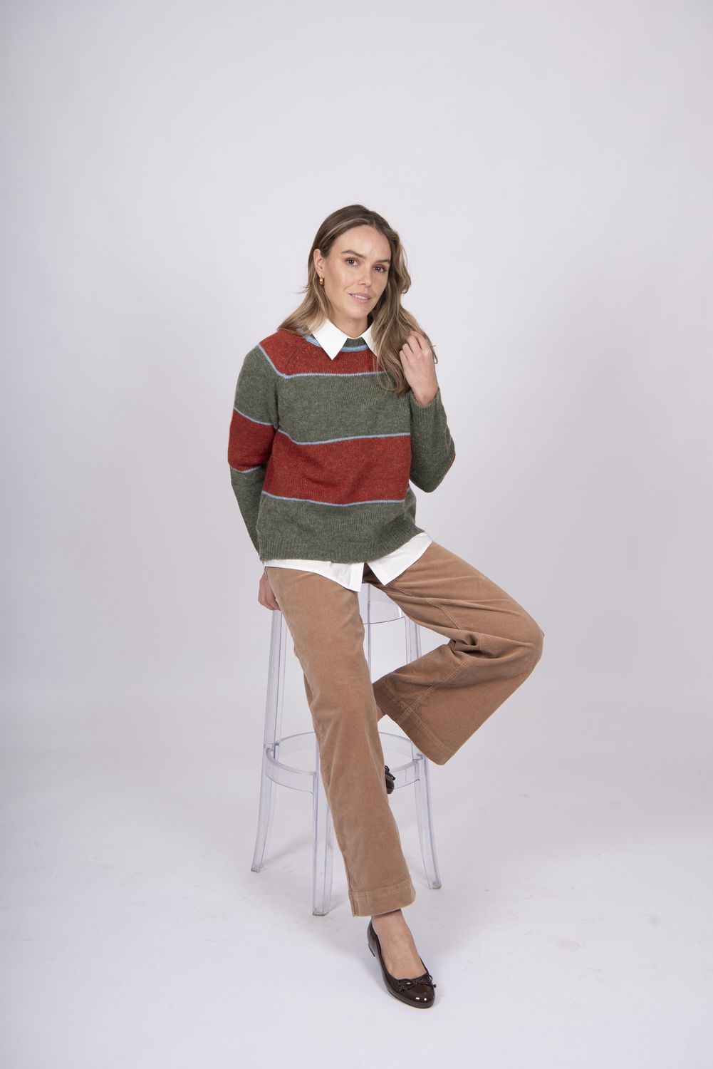 Fields - Mohair Block Stripe Pullover Olive/Rust FK5017