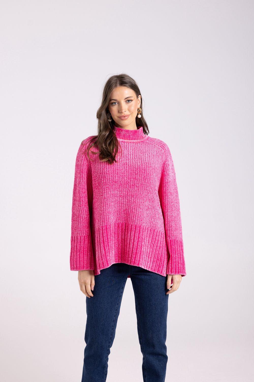 Two-T&#39;s - Rib Mock Neck Knit / Bright Pink 3007