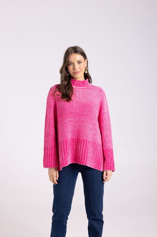 Two-T&#39;s - Rib Mock Neck Knit / Bright Pink 3007