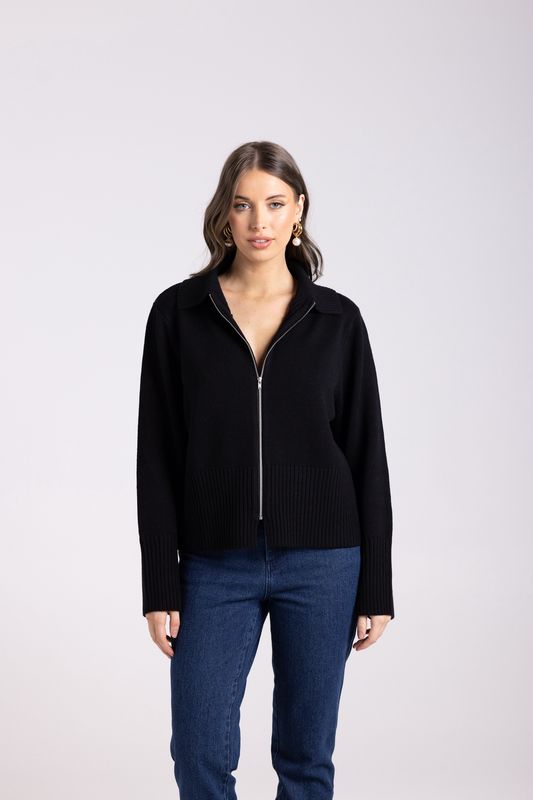 Two-T&#39;s - Merino/Cotton Cardigan / Black 3013