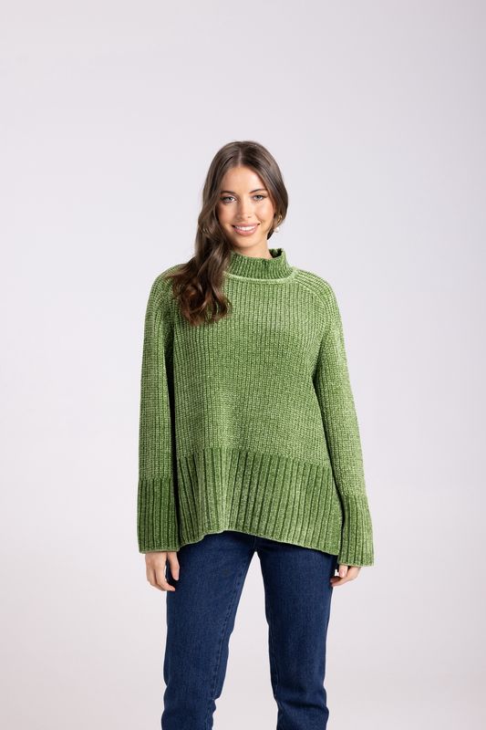 Two-T&#39;s - Rib Mock Neck Knit / Kiwi Green 3007