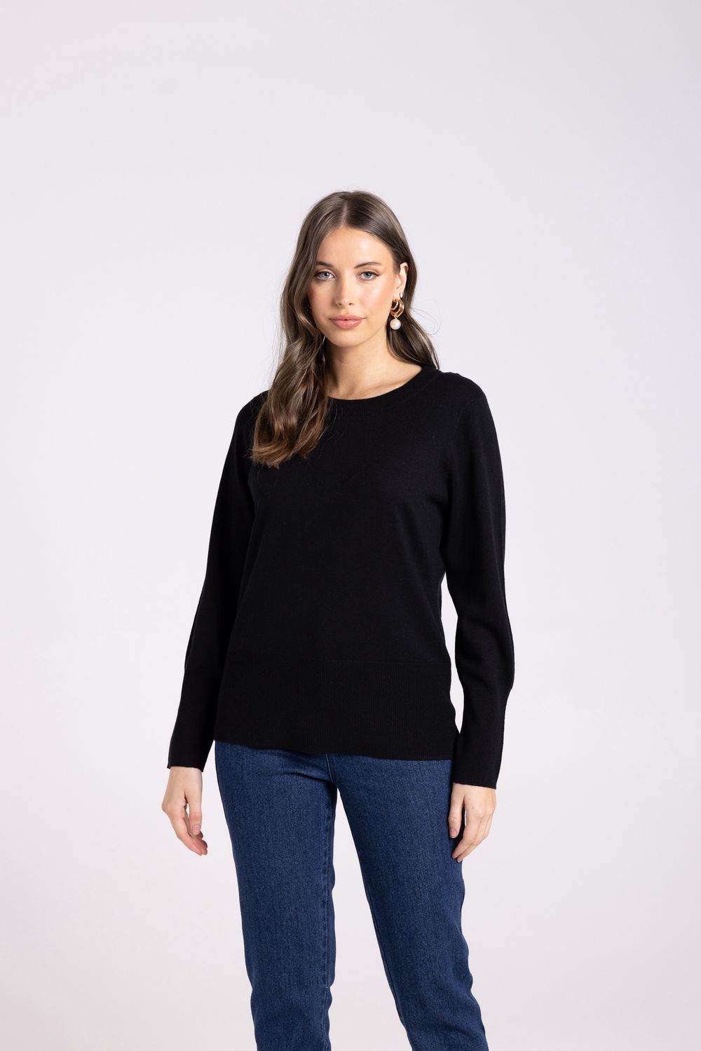 Two-T&#39;s - Merino/Cotton Crew Neck Knit / Black 3017