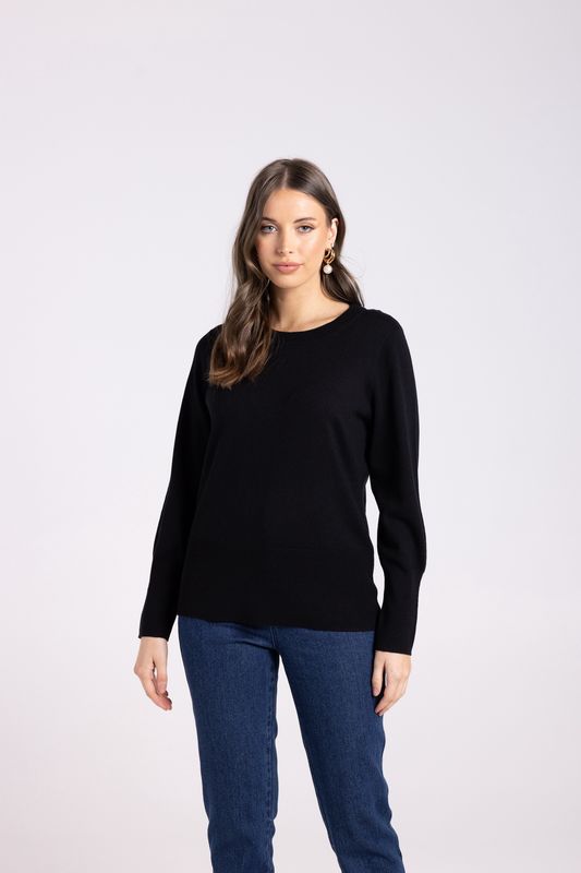 Two-T&#39;s - Merino/Cotton Crew Neck Knit / Black 3017