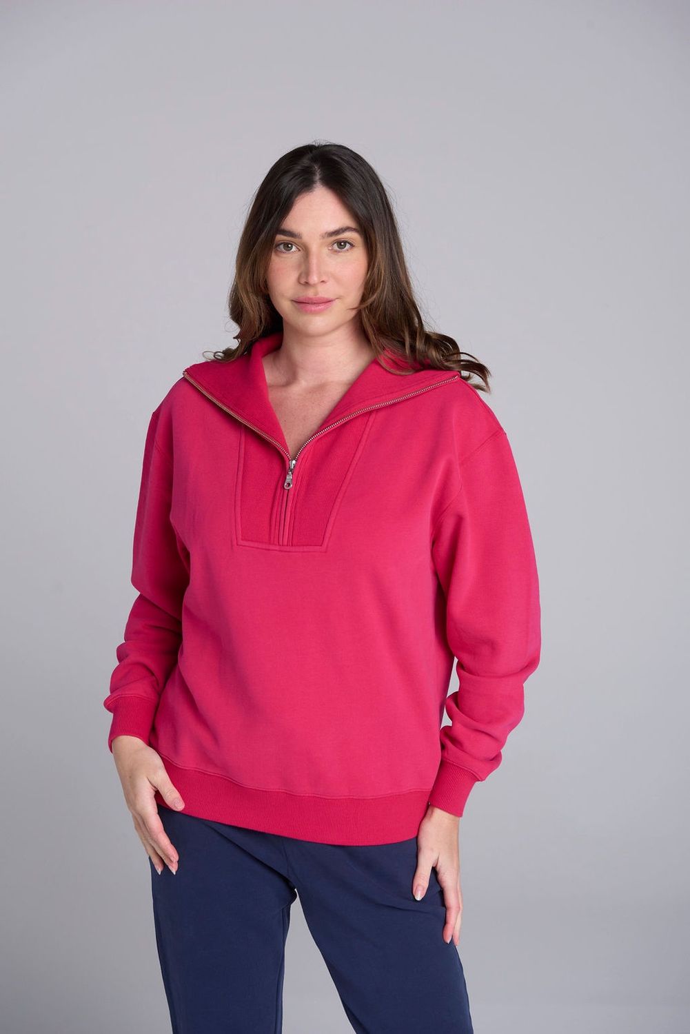 GC - 1/2 Zip Raglan Sweater / Bright Rose 3296
