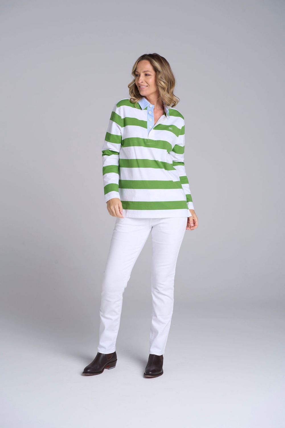 GC - Relaxed Rugby Top White/Leaf Green 3286-19