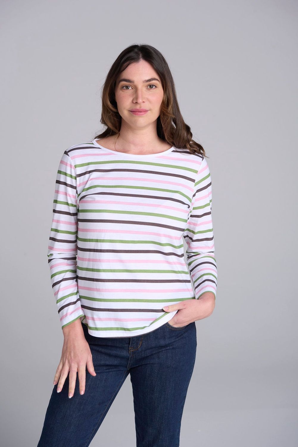 GC - Multi Combo Stripe Tee White/Leaf Green 3264