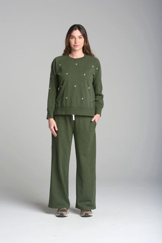 CPS - Cross Full Embroidered Sweater / Bronze Green C1832