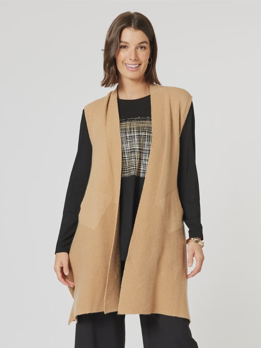 Clarity - Casa Longline Knit Vest / Caramel 46835