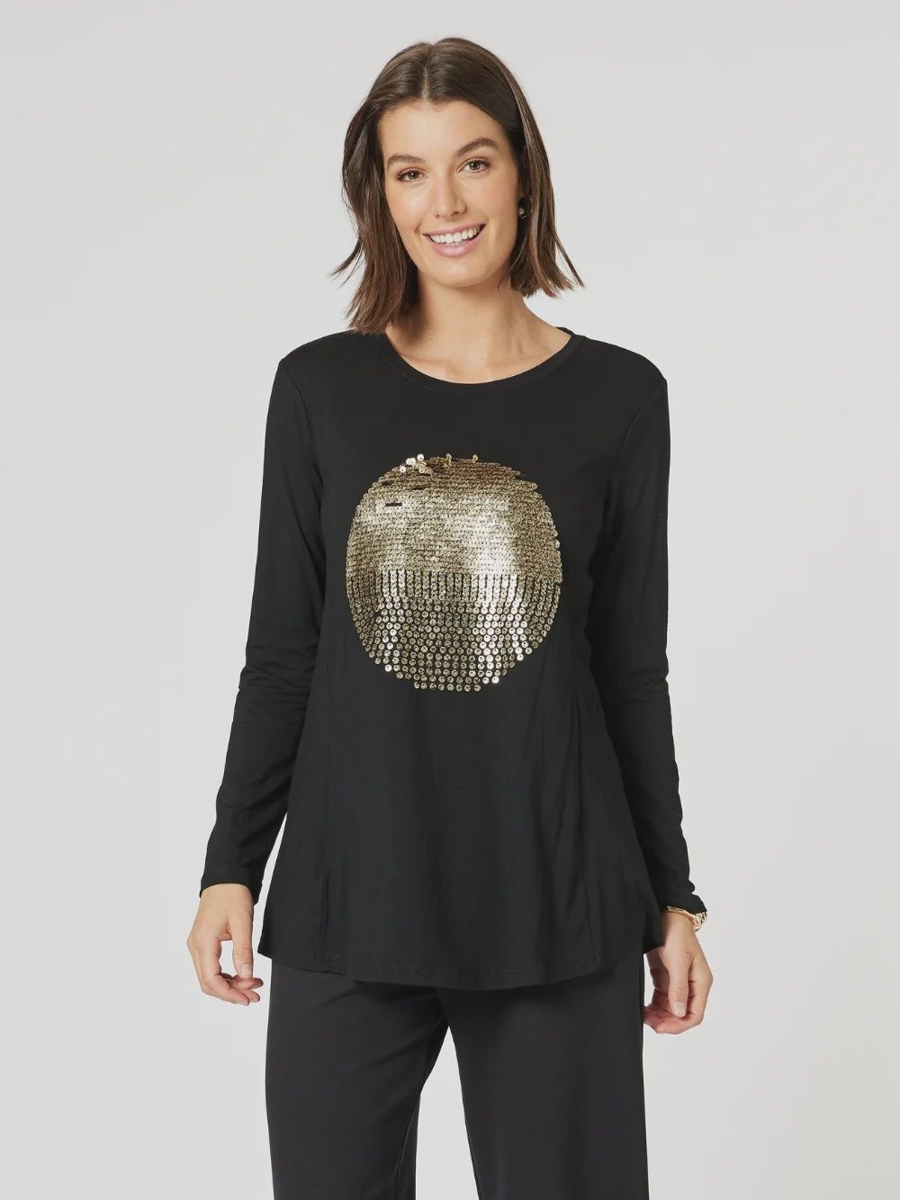 Clarity - Sequin Sphere Long Sleeve Tee Black/Gold 47408