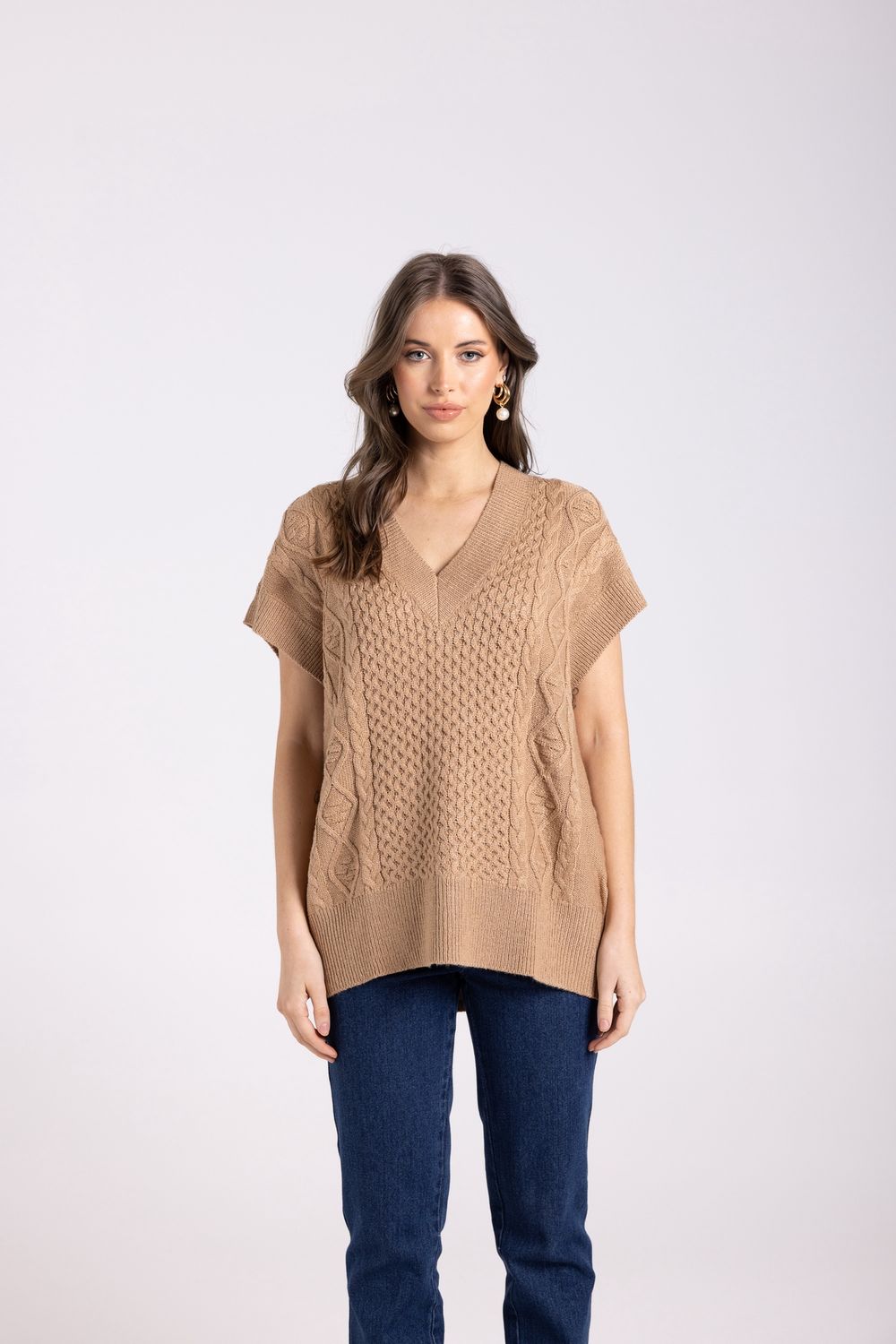 Two-T&#39;s - Cable V Neck Vest / 3086
