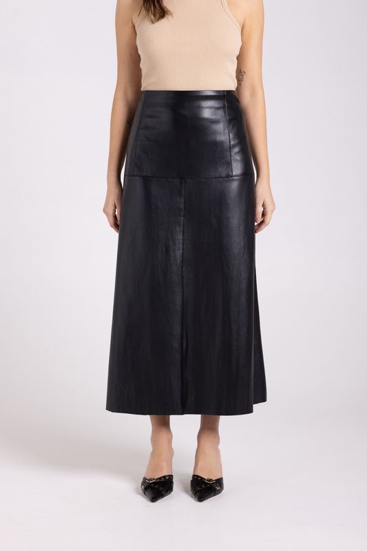 Two-T&#39;s - Faux Leather Midi Skirt / 3080