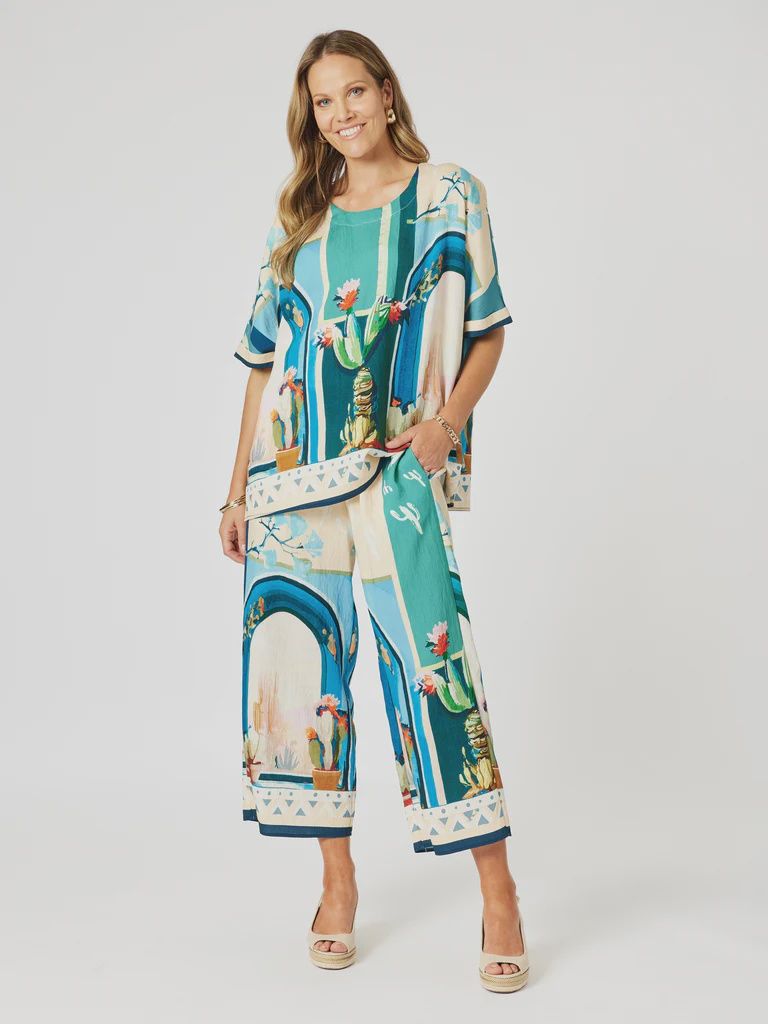 Clarity - The Tulum Print Shell Top - Blue/Multi 48328
