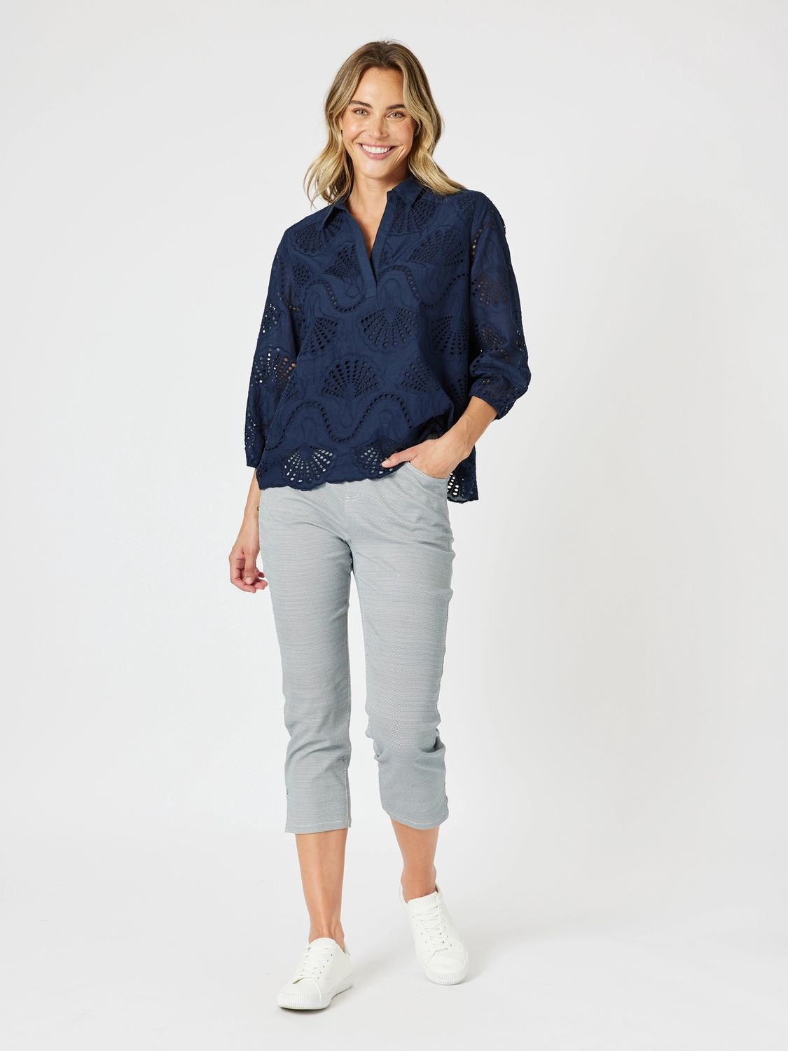 Gordon Smith -Taylor Print Slim Leg Pant - 48073, Colour: Navy/White, Size: 8