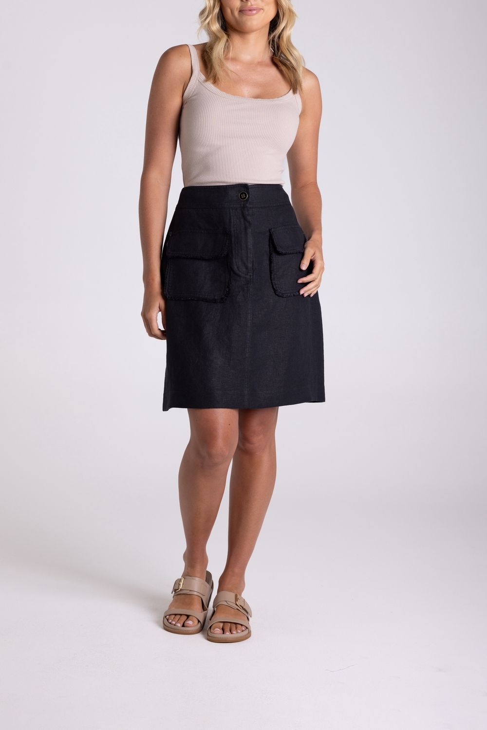 Two-T&#39;s - Linen Tweed Short Skirt / Black 3101