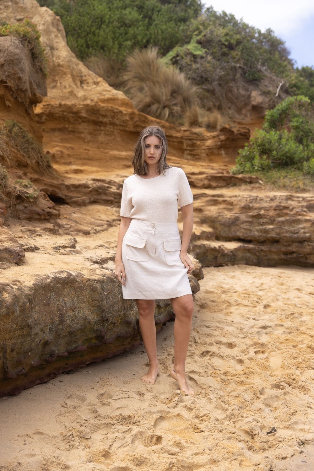 Two-T&#39;s - Linen Tweed Short Skirt / Natural 3101