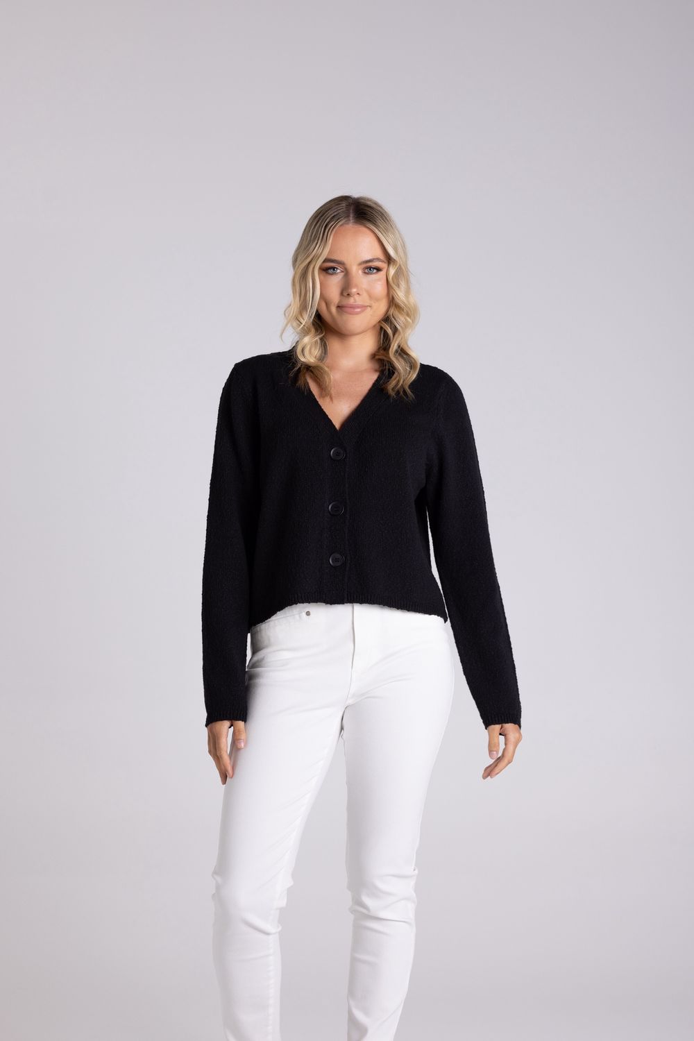 Two-T&#39;s - Boucle Knitted Cardigan / Black 3102