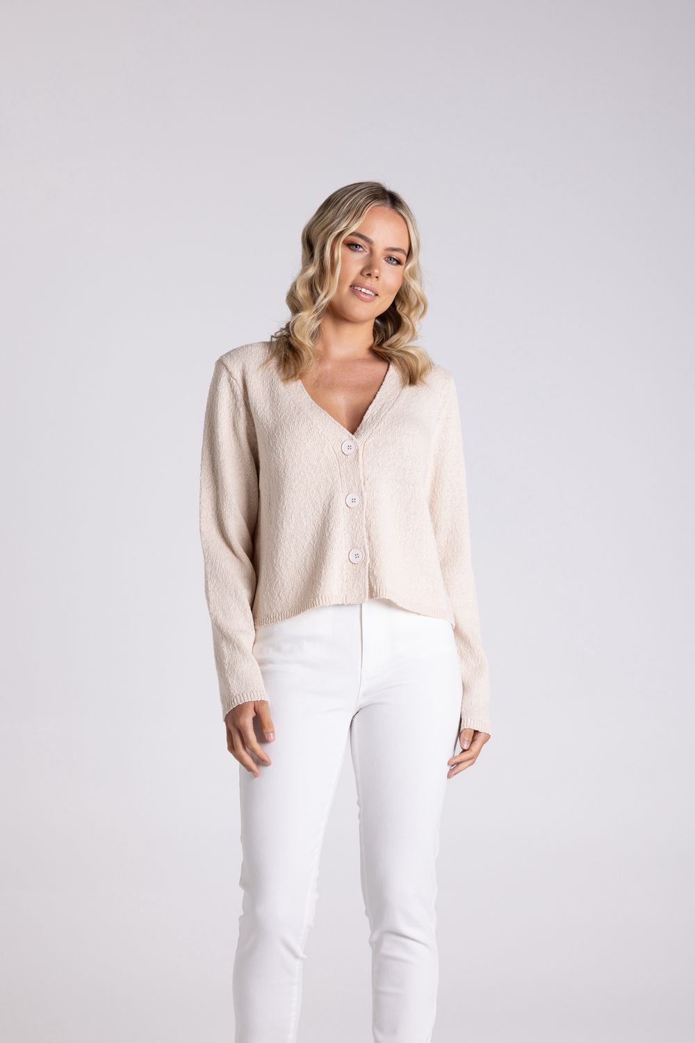 Two-T&#39;s - Boucle Knitted Cardigan / Natural 3102