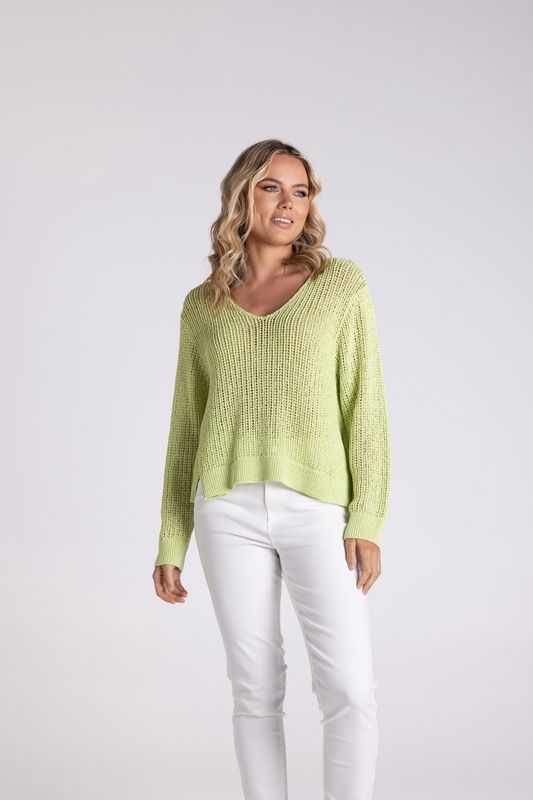 Two-T&#39;s - Tape Yarn V Neck Sweater / Lime 3103