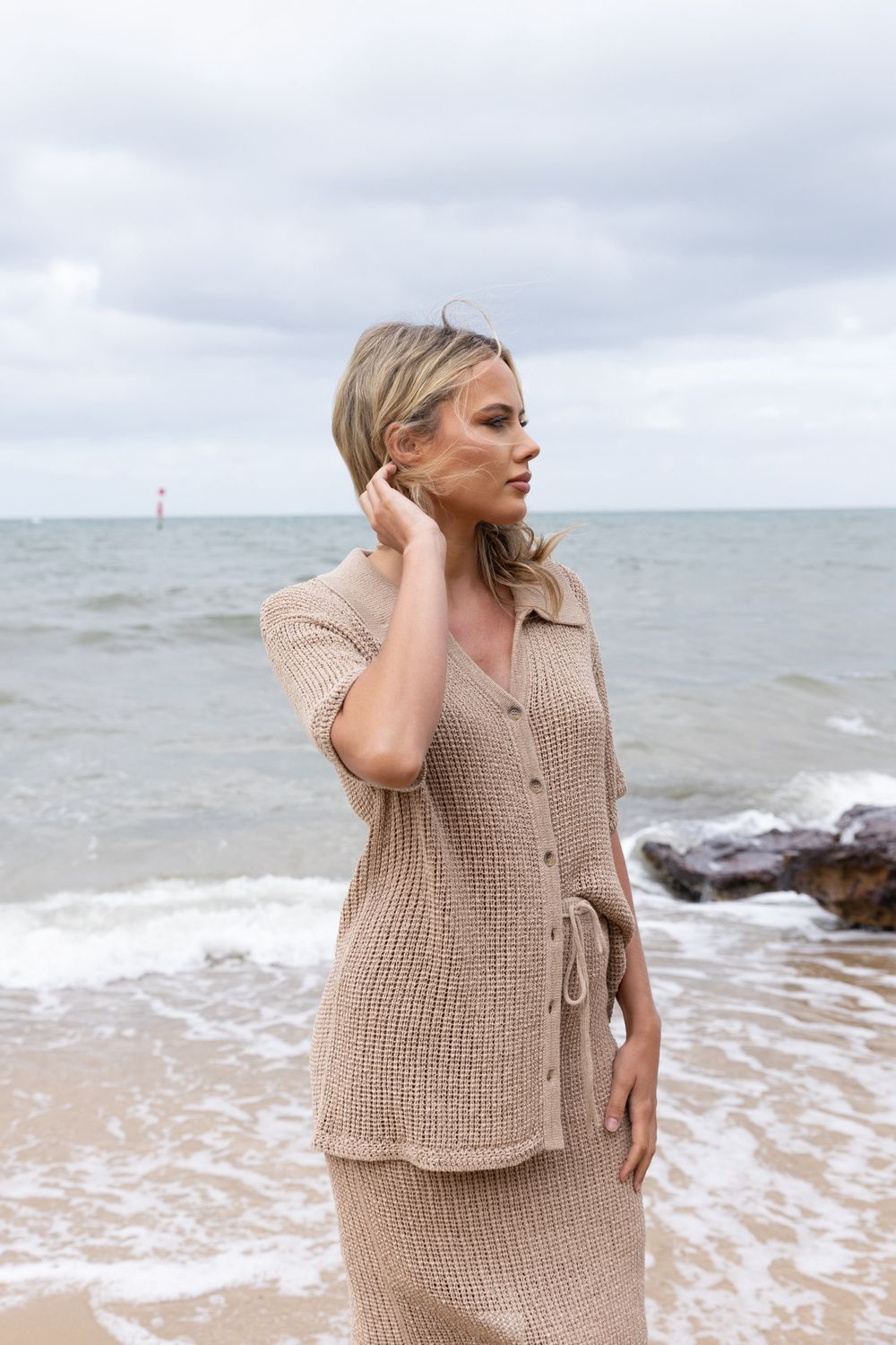 Two-T&#39;s - Tape Yarn Knit Shirt / Sand 3105