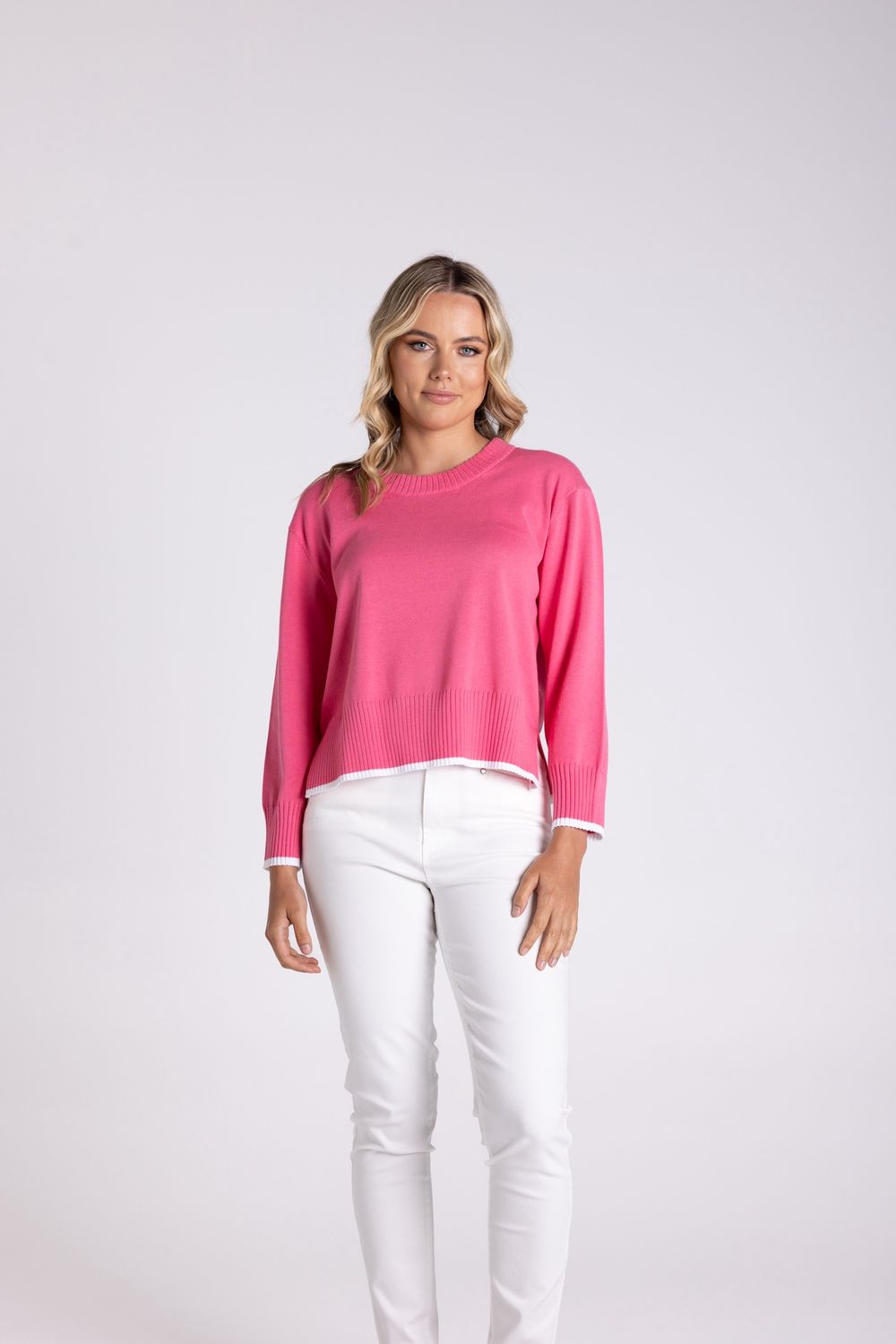 Two-T&#39;s - Boxy Knit W/Tipping / Flamingo 3108
