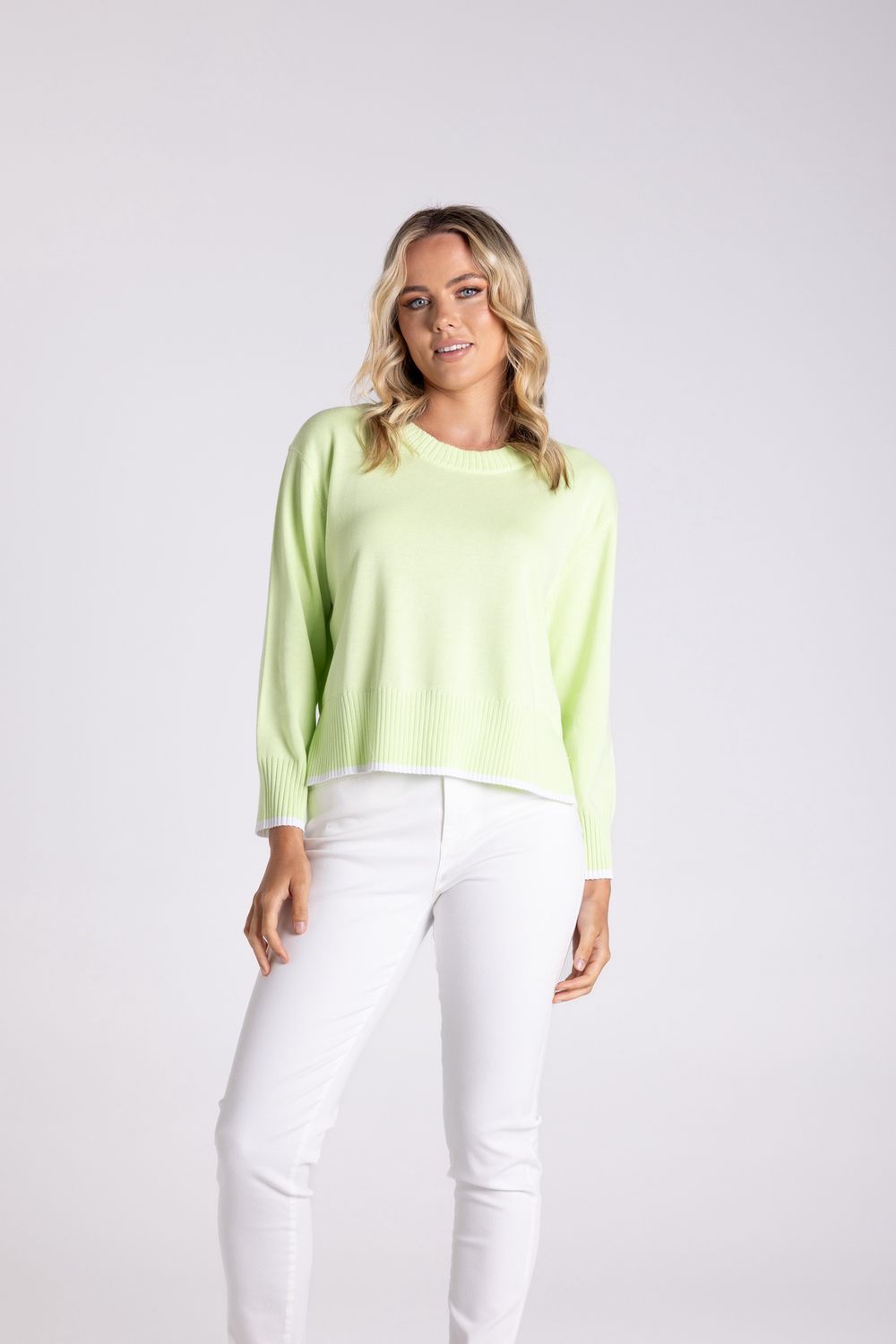 Two-T&#39;s - Boxy Knit W/Tipping / Lime 3108