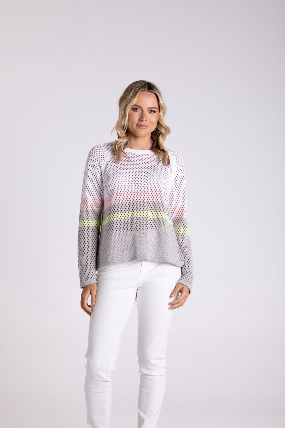 Two-T&#39;s - Pointelle Spliced Sweater / White Combo 3109