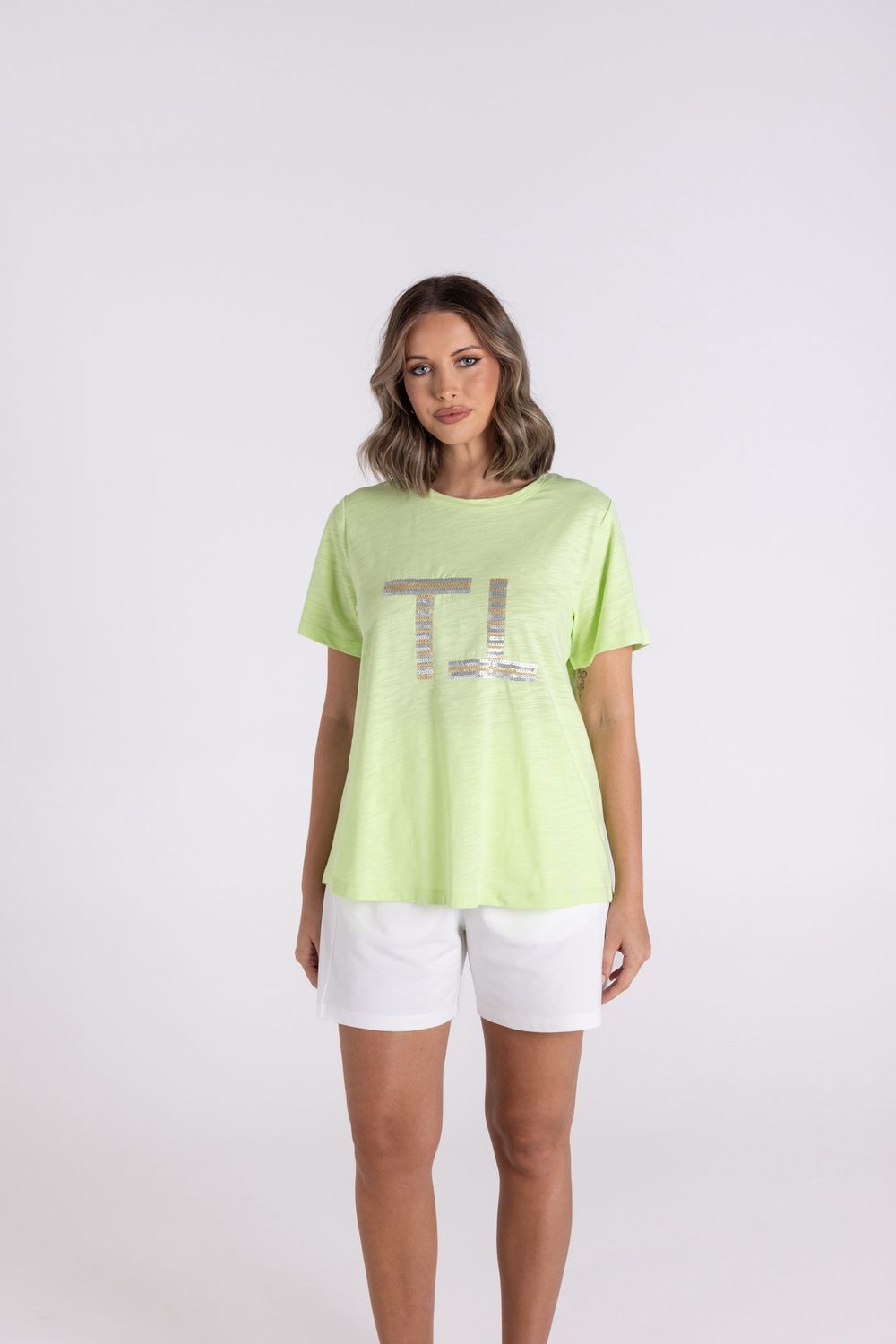 Two-T&#39;s - Sequin Logo Tee / Lime 3110