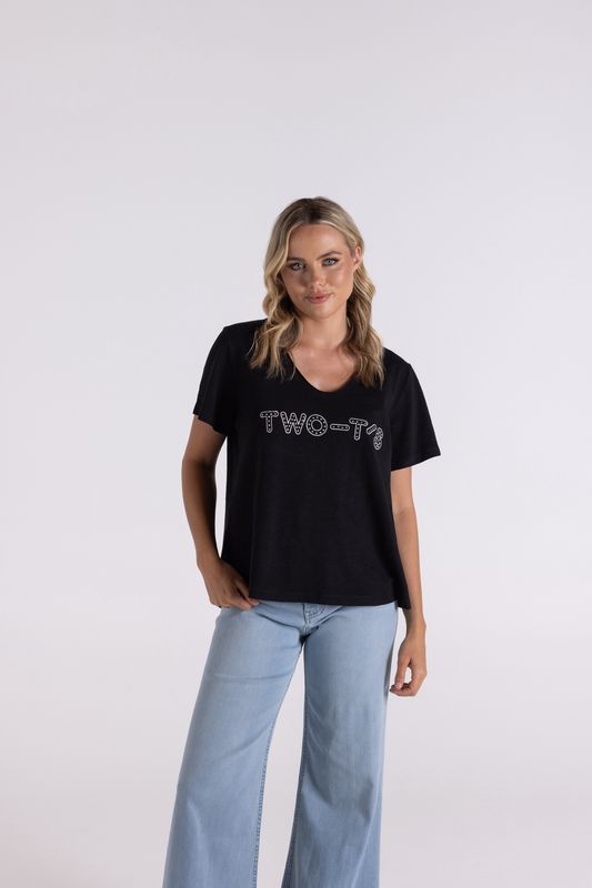 Two-T&#39;s - Raw V-Neck T-Shirt / Black 3112