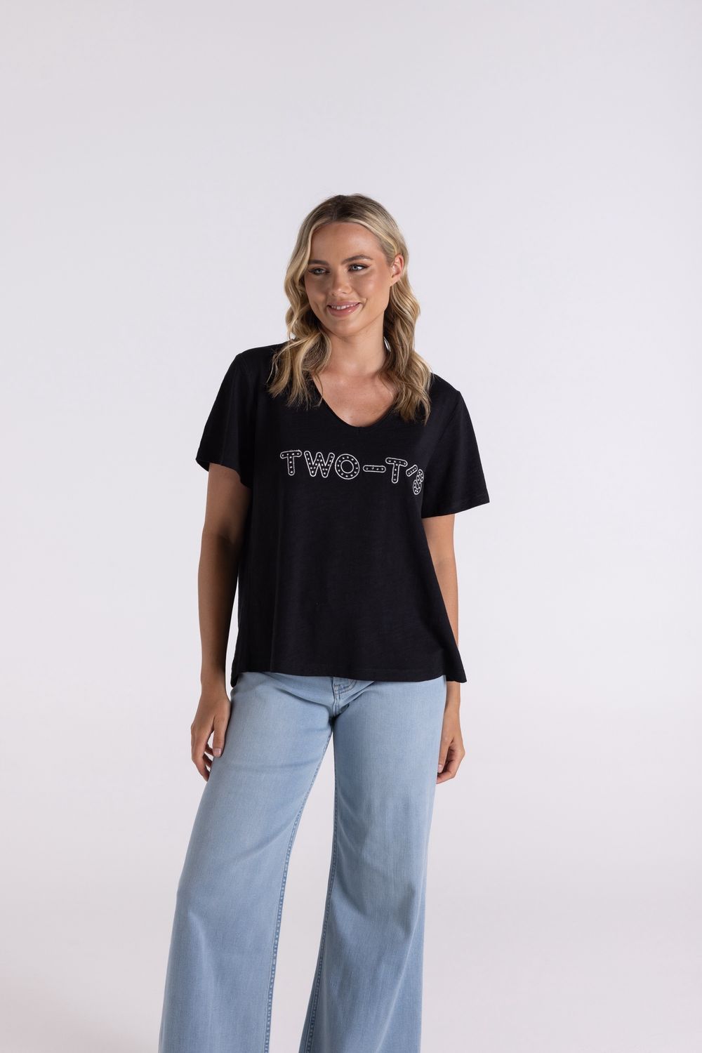 Two-T&#39;s - Raw V-Neck T-Shirt / Navy 3112