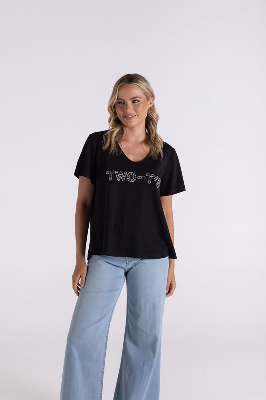 Two-T&#39;s - Raw V-Neck T-Shirt / Navy 3112