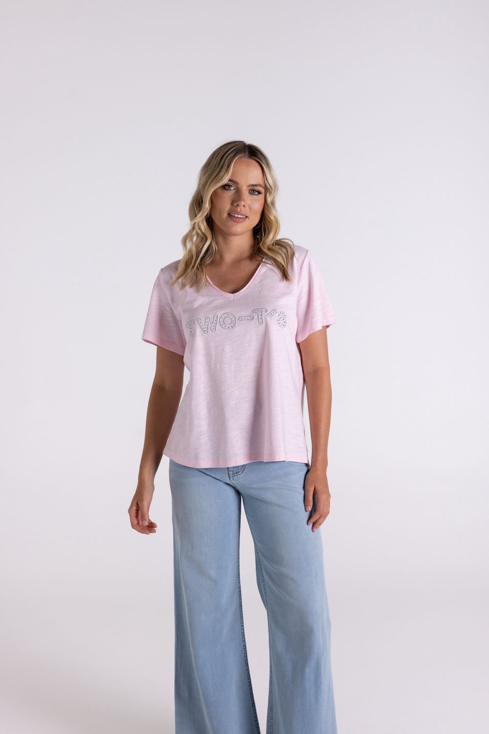 Two-T&#39;s - Raw V-Neck T-Shirt / Pink 3112