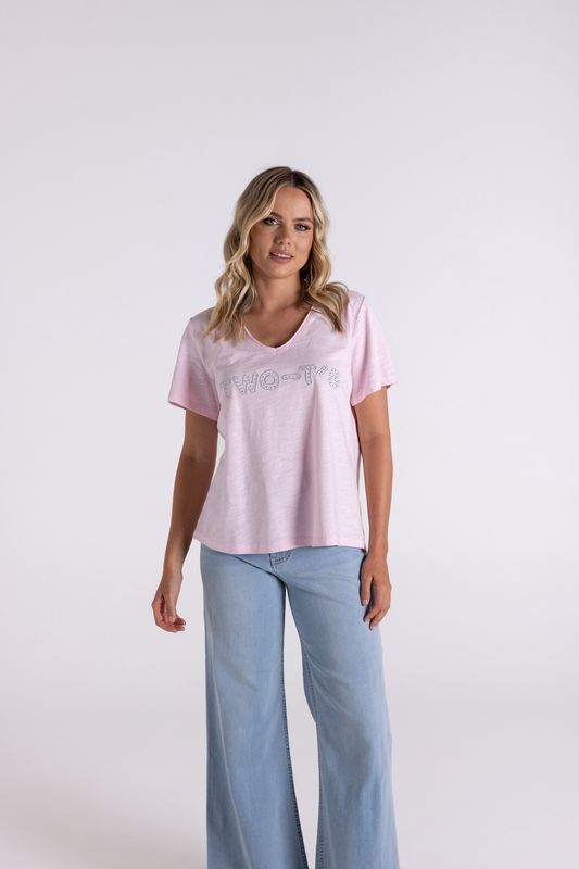 Two-T&#39;s - Raw V-Neck T-Shirt / Pink 3112