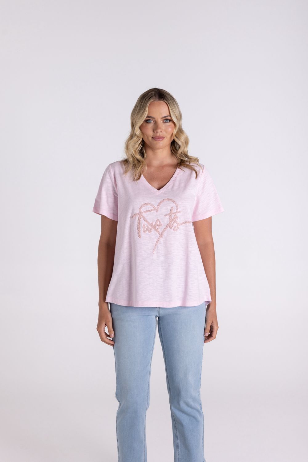 Two-T&#39;s – V-Neck Heart Logo Tee / Pink 3113