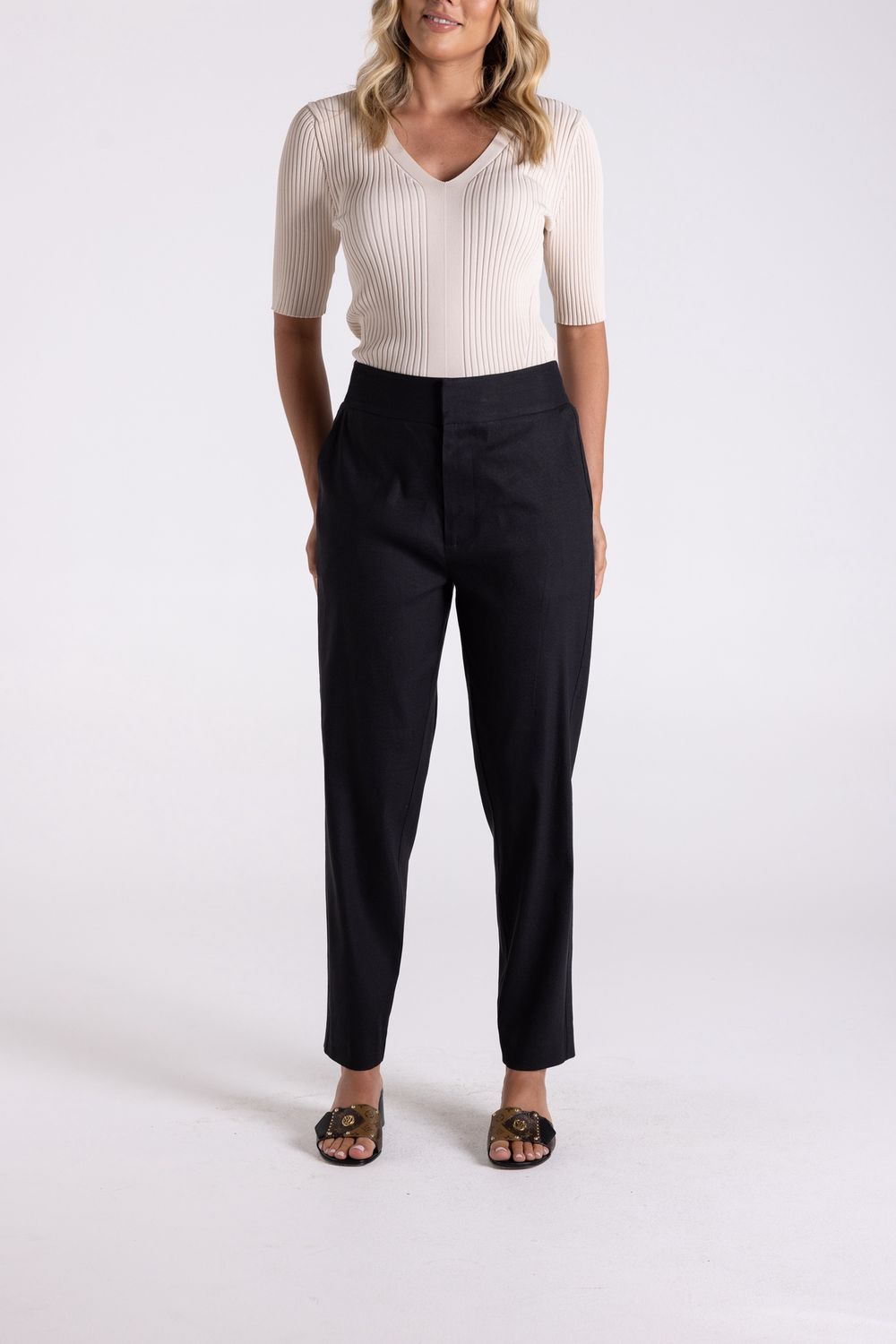 Two-T&#39;s - Linen Blend 7/8 Pant / Black 3123
