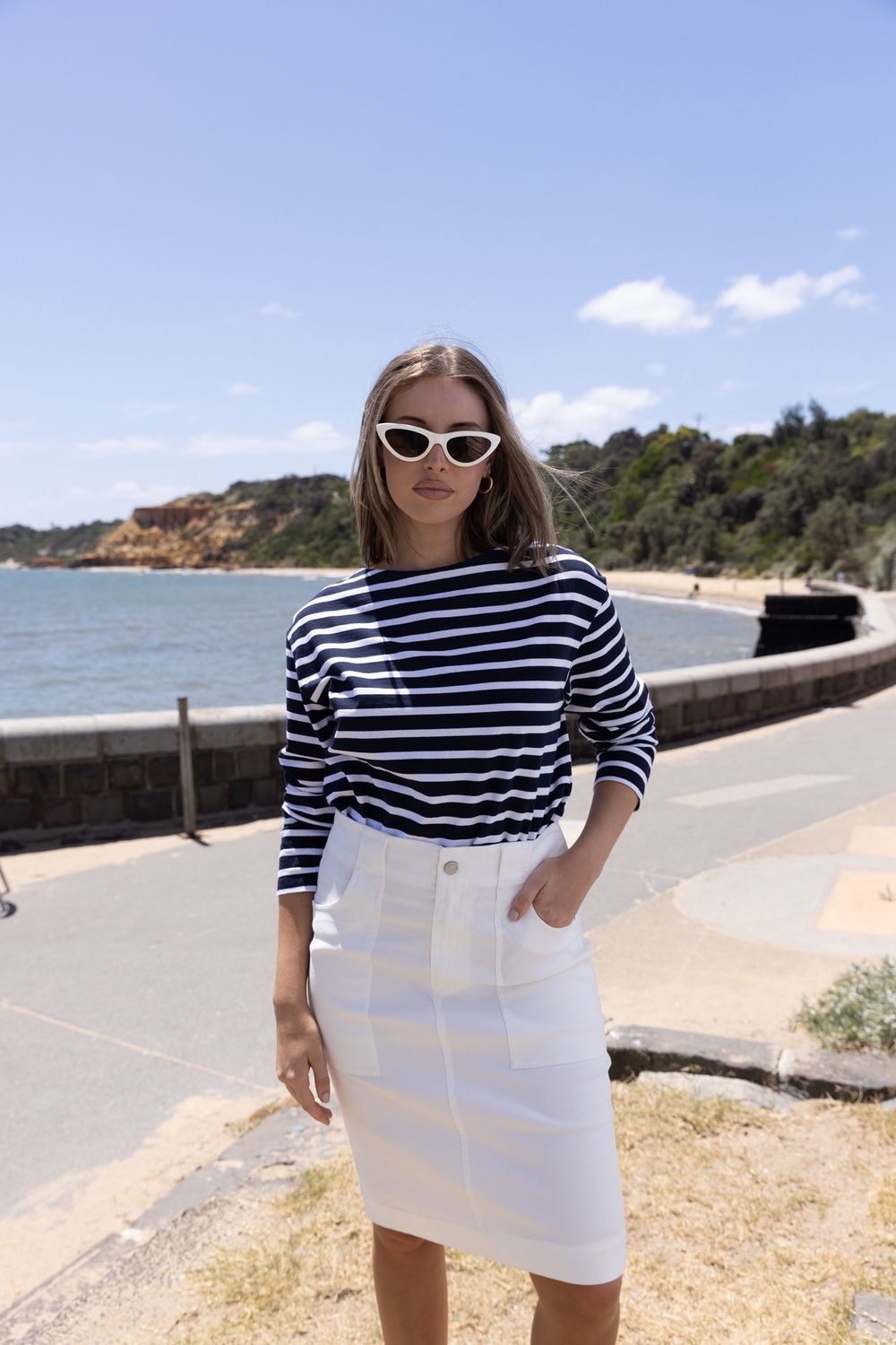 Two-T&#39;s - Stripe Boat Neck - Navy/White 3130