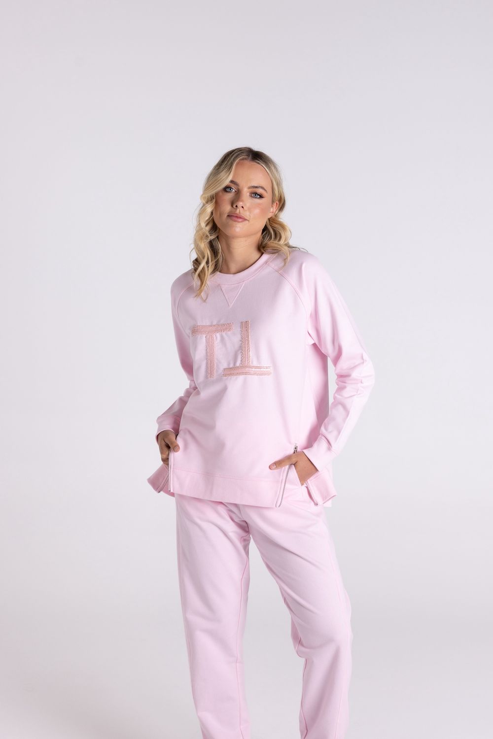 Two-T&#39;s - Raglan Sweat W/Beaded Logo / Pink 3133