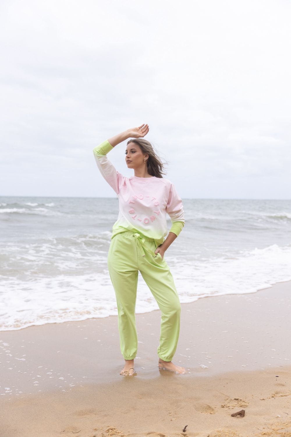Two-T&#39;s - Dip Dyed Sweater / Pink-White-Lime 3134