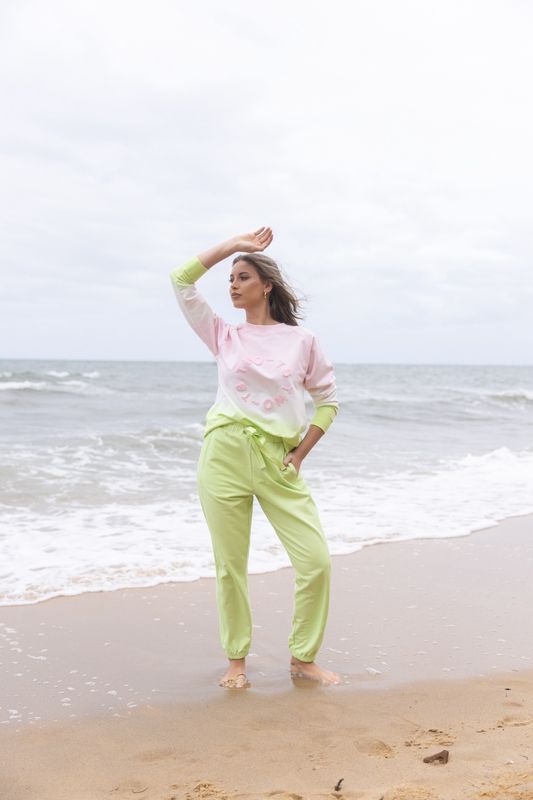 Two-T&#39;s - Dip Dyed Sweater / Pink-White-Lime 3134