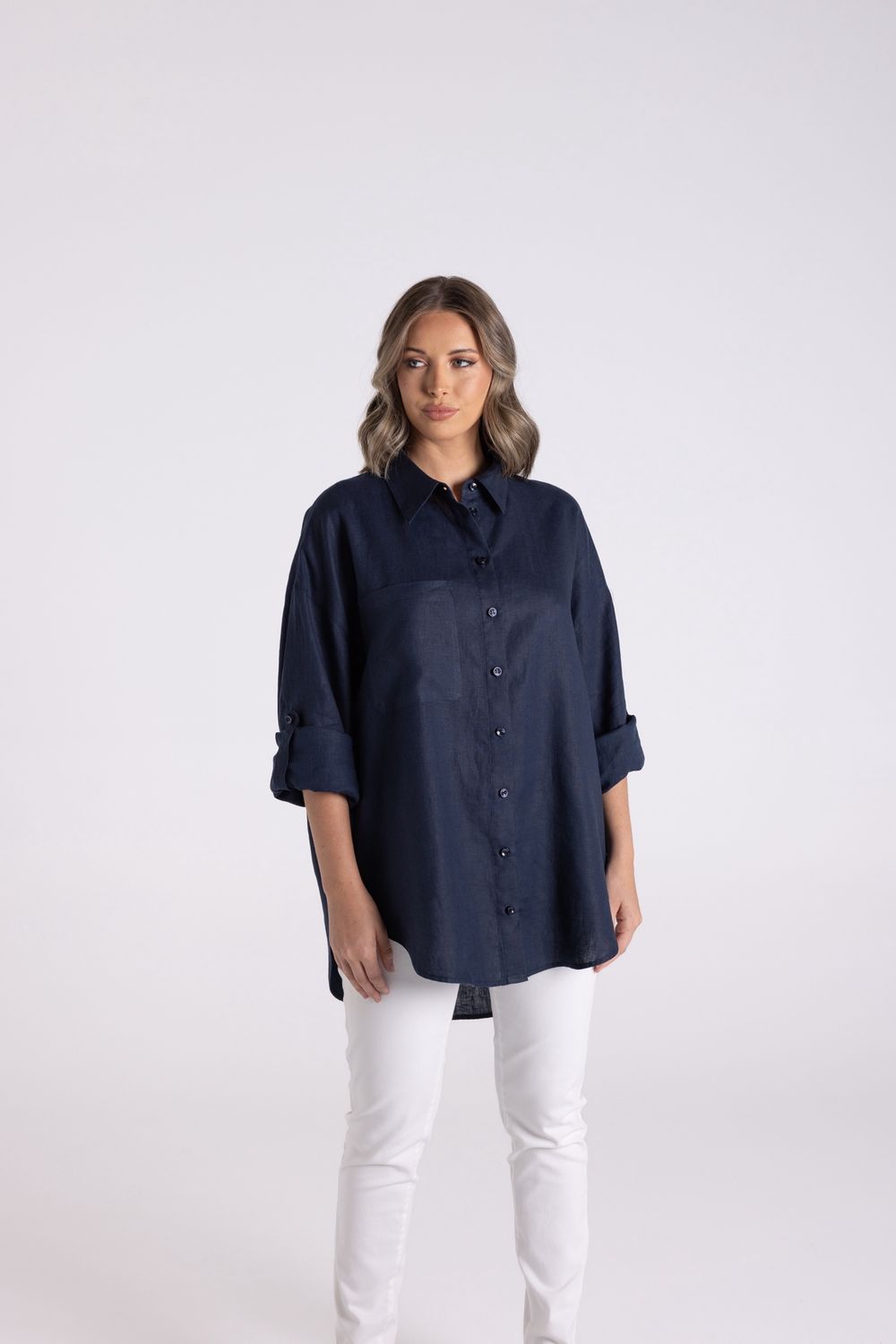 Two-T&#39;s - Oversized Linen Shirt / French Navy 3146