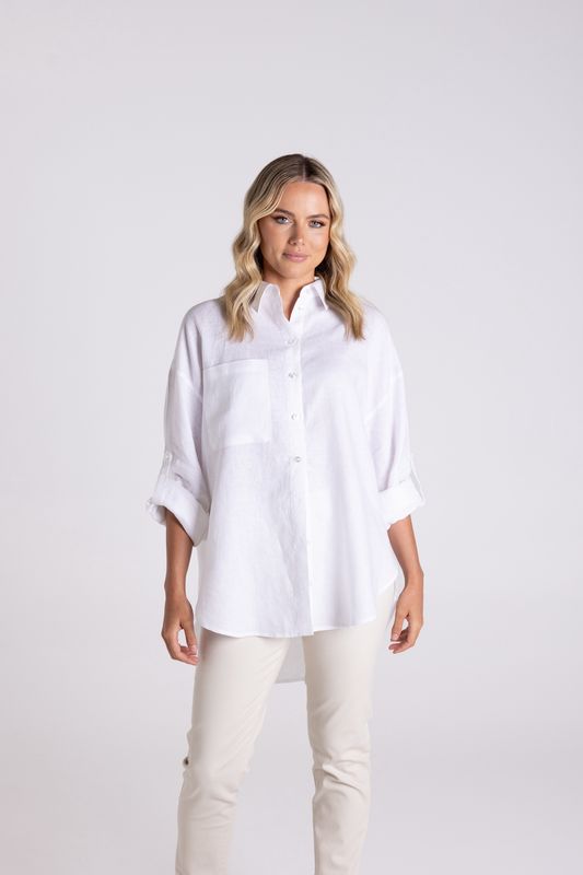 Two-T&#39;s - Oversized Linen Shirt /White 3146