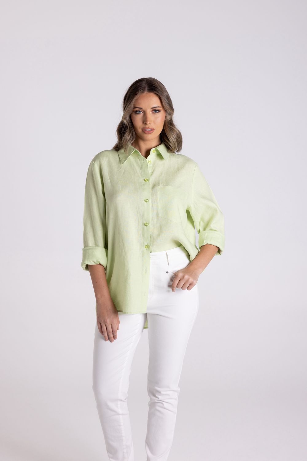 Two-T&#39;s - Classic Linen Shirt / Lime 3147