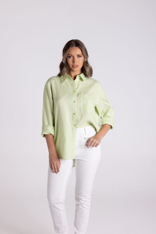 Two-T&#39;s - Classic Linen Shirt / Lime 3147