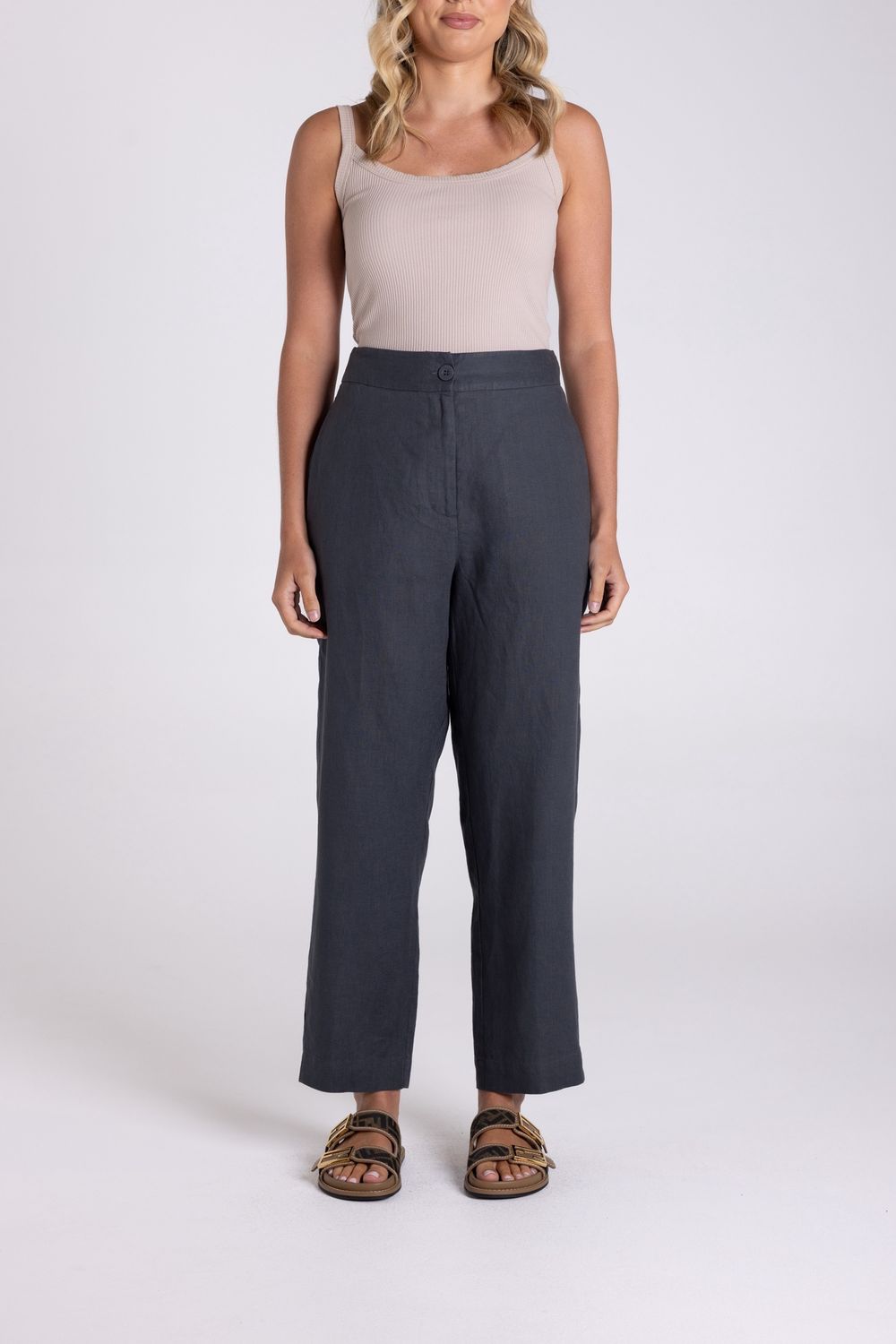 Two-T&#39;s - 7/8 Linen Pant / Charcoal 3148