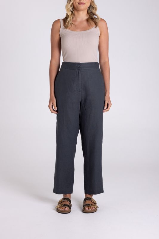 Two-T&#39;s - 7/8 Linen Pant / Charcoal 3148