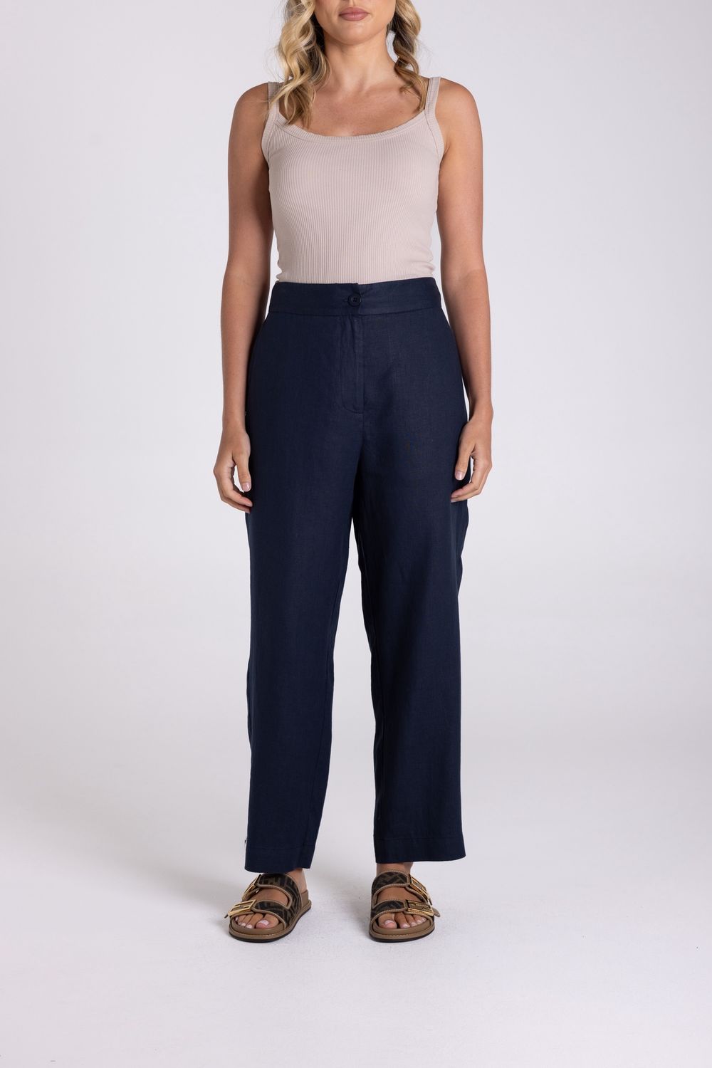 Two-T&#39;s - 7/8 Linen Pant / Navy 3148