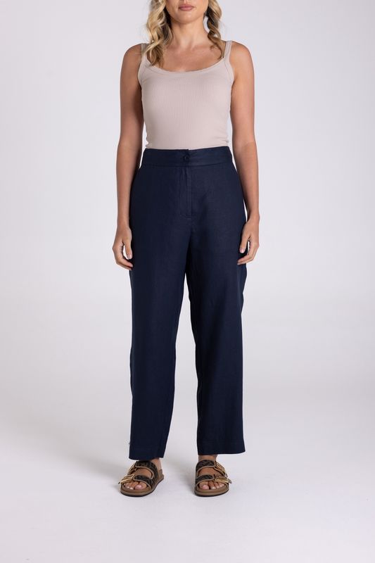 Two-T&#39;s - 7/8 Linen Pant / Navy 3148