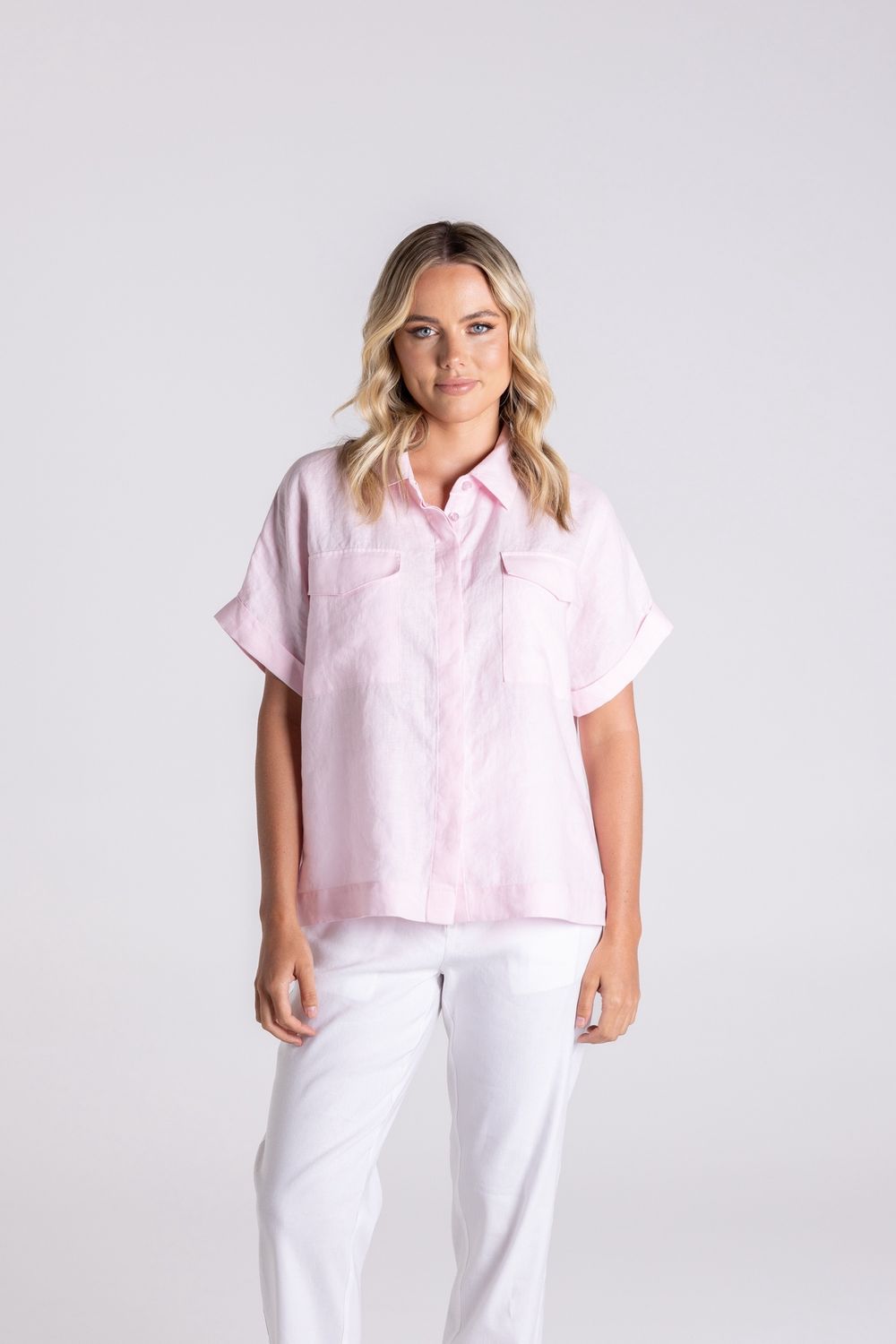 Two-T&#39;s - Oversized Linen Top / Pink 3149