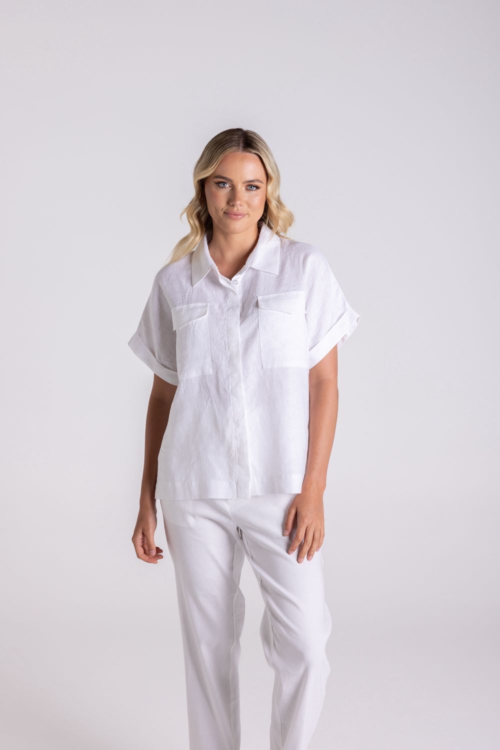 Two-T&#39;s - Oversized Linen Top / White 3149